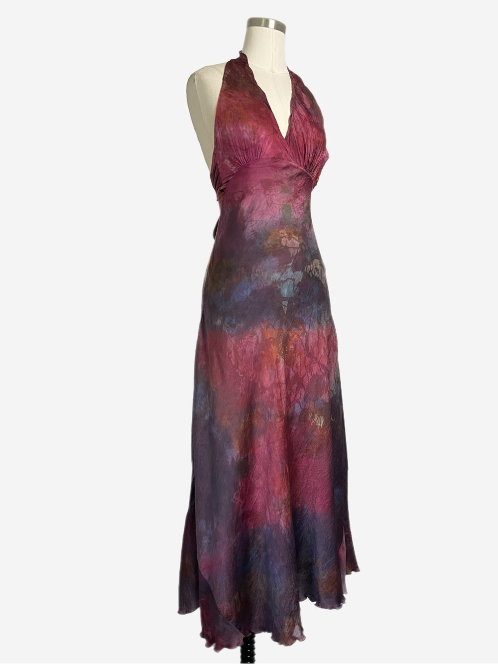 Momo Falana NYC Pink hand dyed silk halter tie waist midi dress designer XS/S - Picture 3 of 16
